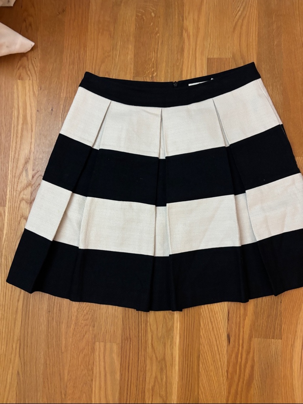 Boden Black and White Striped Pleated Skater Skirt